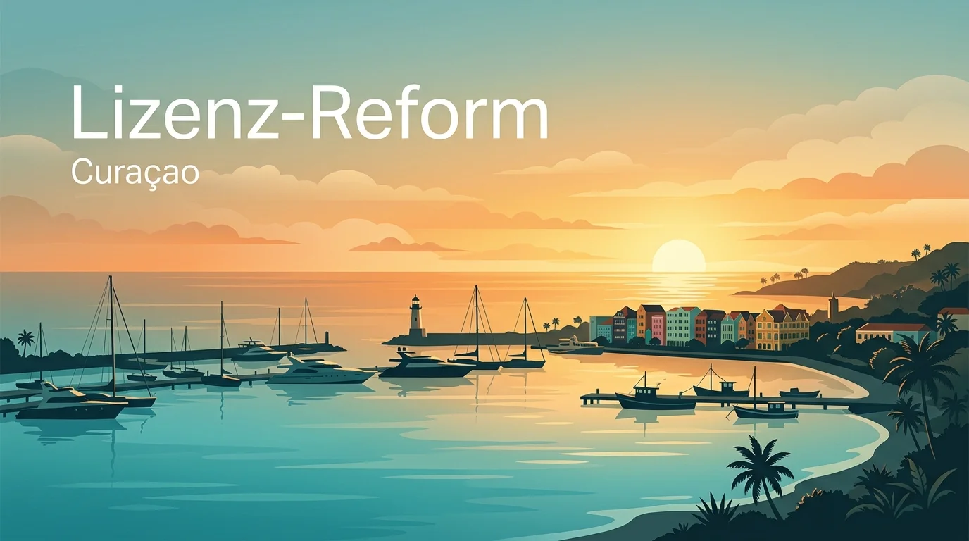 Karibische Inselsilhouette mit Hafen als Symbolbild für die Offshore-Glücksspiellizenz aus Curaçao
