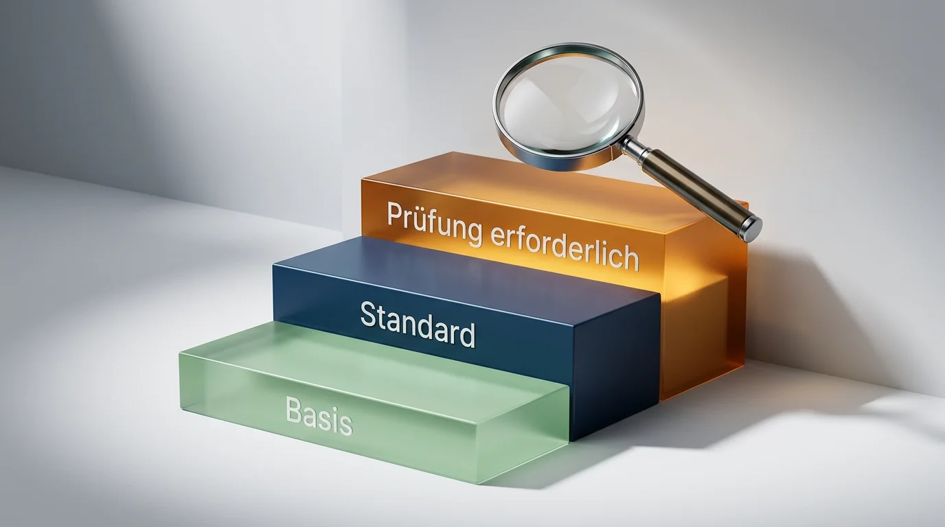 Visualisierung der gestuften Limiterhöhung von 1.000 über 10.000 bis 30.000 Euro mit zunehmenden Prüfanforderungen