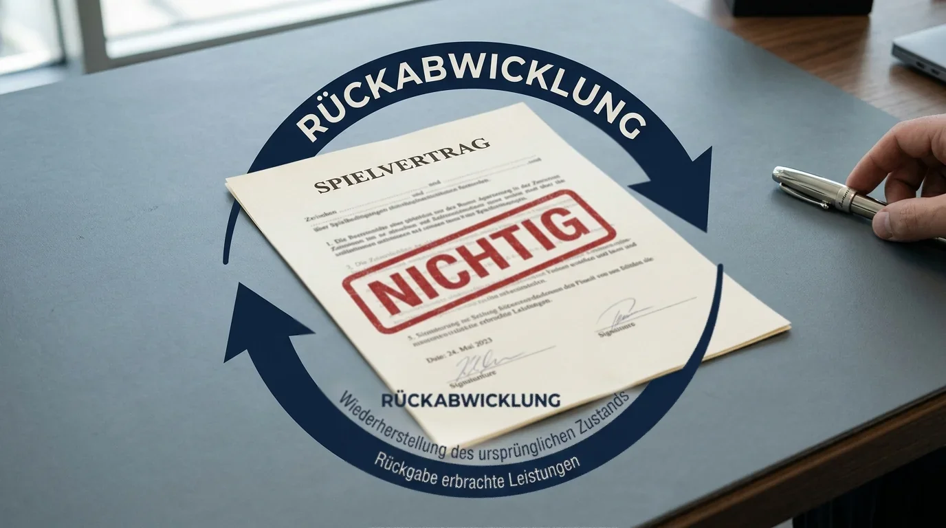 Schaubild zur Nichtigkeit eines Spielvertrags mit nicht erlaubtem Online-Casino und der daraus folgenden Rückabwicklung