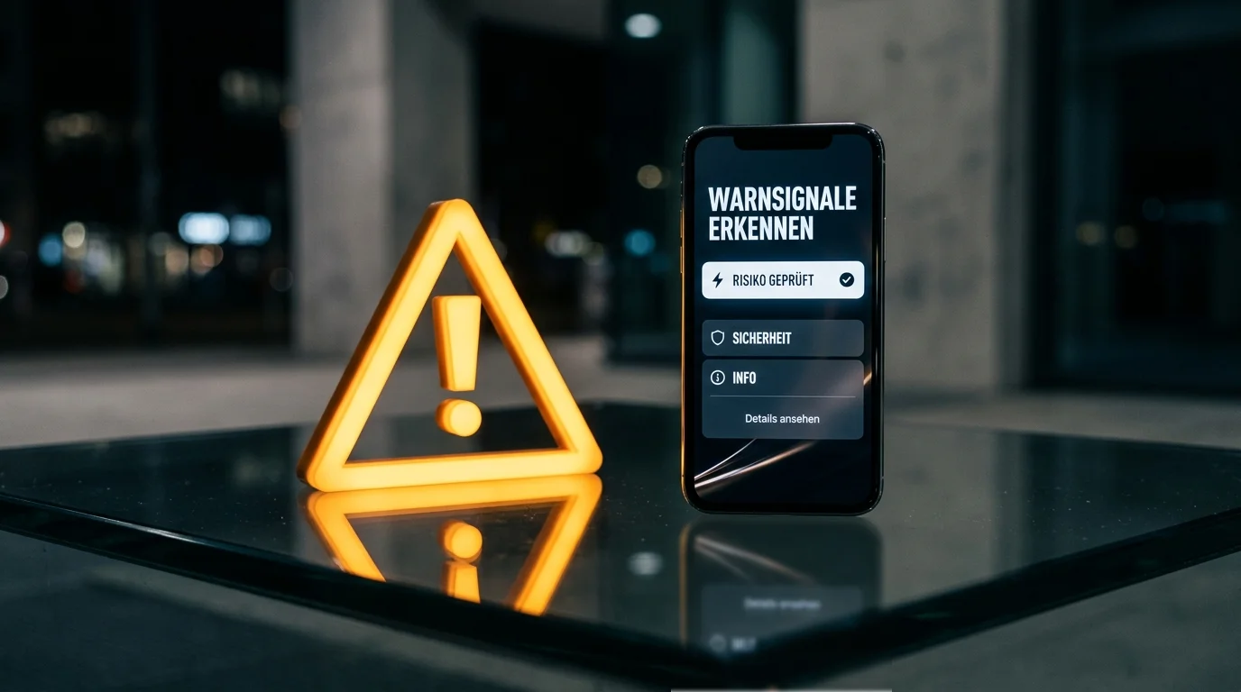 Warndreieck-Symbol neben einer Bildschirmoberfläche als Sinnbild für typische Maschen unseriöser Anbieter