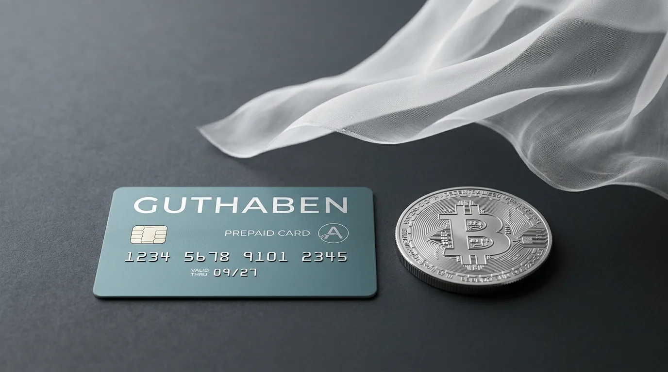 Prepaid-Gutschein und Krypto-Münze nebeneinander mit verblassendem Anonymitätsschleier als Sinnbild des Mythos