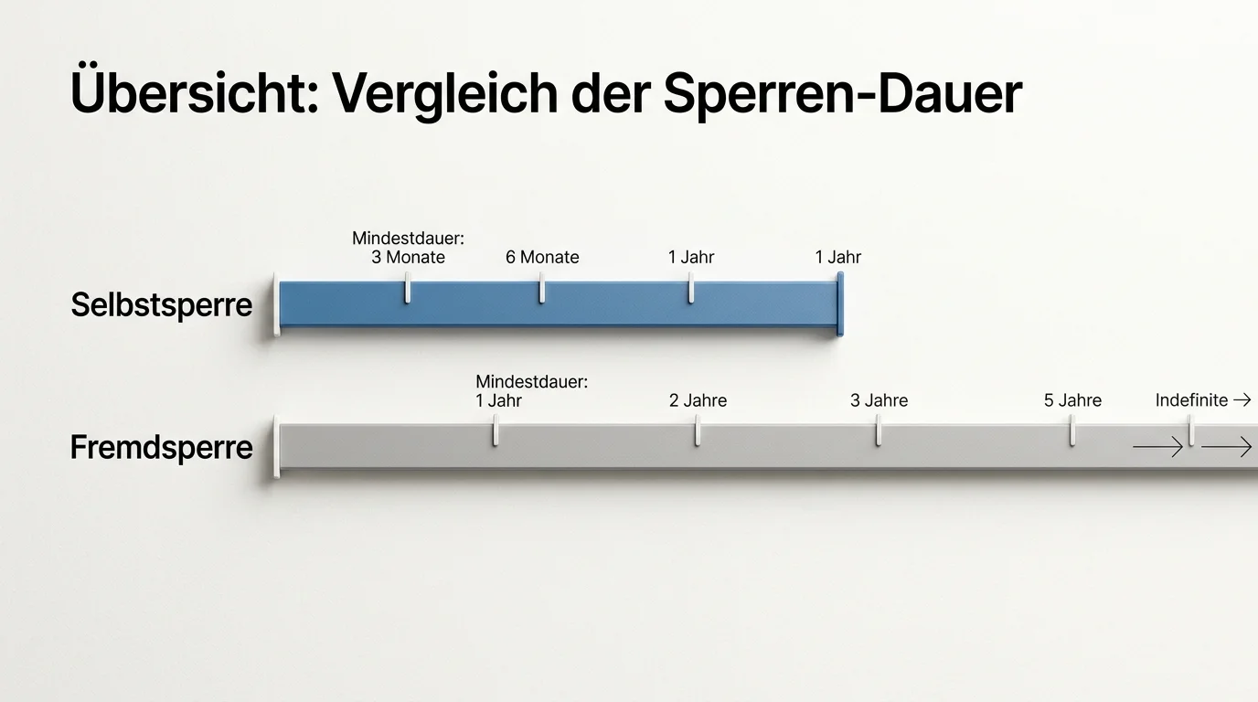 Zwei Zeitleisten unterschiedlicher Länge als Sinnbild für die Mindestdauern von Selbst- und Fremdsperre