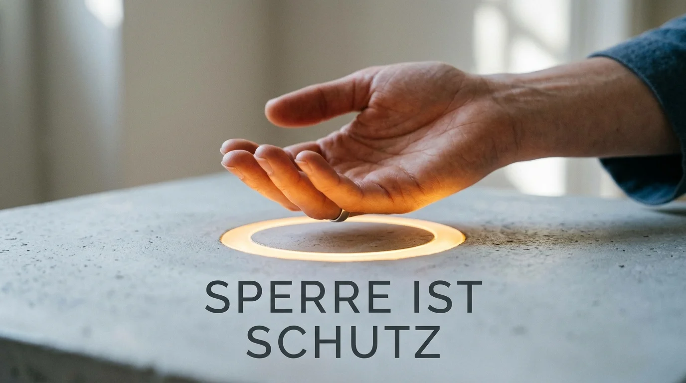 Schützende Hand über einem ruhenden Symbol als Sinnbild dafür, eine bestehende Sperre als Schutz zu respektieren